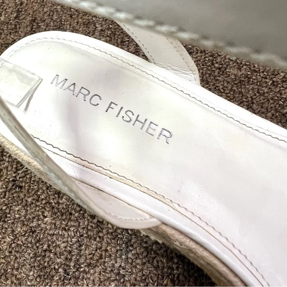 Marc Fisher Studded Espadrille Wedges Joyce White womens size 7 Boho platform.